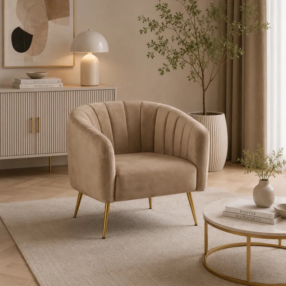 Design fotel, barna Velvet szövet/gold króm-arany, BAGY