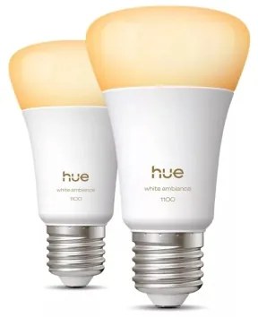 2 db-os szett: dimmelhető Philips Hue WHITE AMBIANCE LED izzó, E27, 8,1 W, 230 V, 1000–20000 K