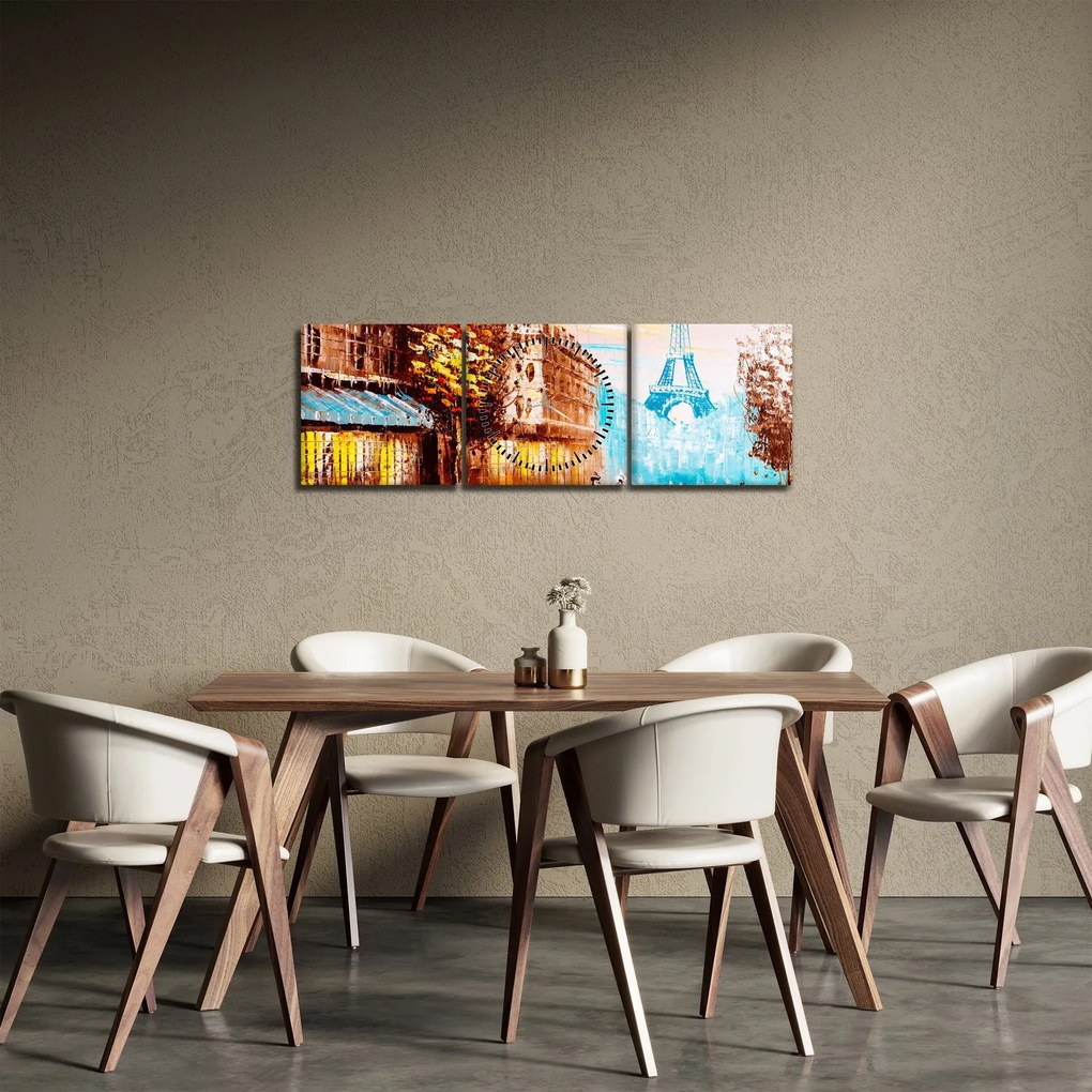 Kép - Esős idő és az Eiffel-torony (órával) (90x30 cm)