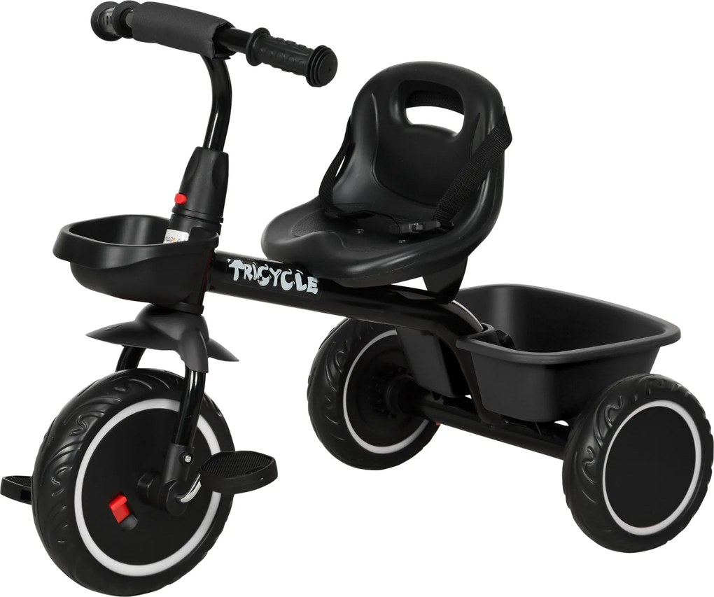 AIYAPLAY Átalakítható Keresztkerékpár Gyermekeknek Állítható Üléssel - Pedálokkal - 2 Kosárral - Biztonsági Övvel - 2-5 Éves Gyermekeknek - Fekete | A