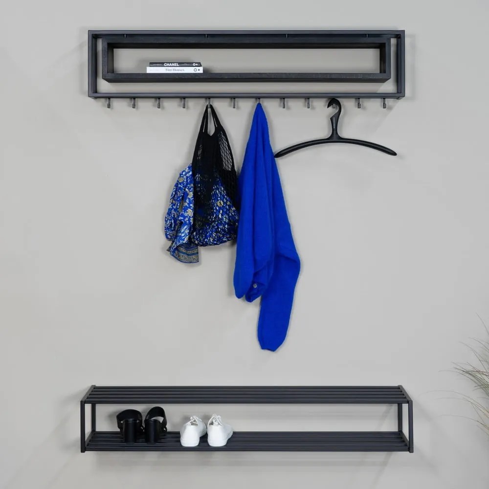 Fekete fém fali fogas polccal 118 cm School – Spinder Design