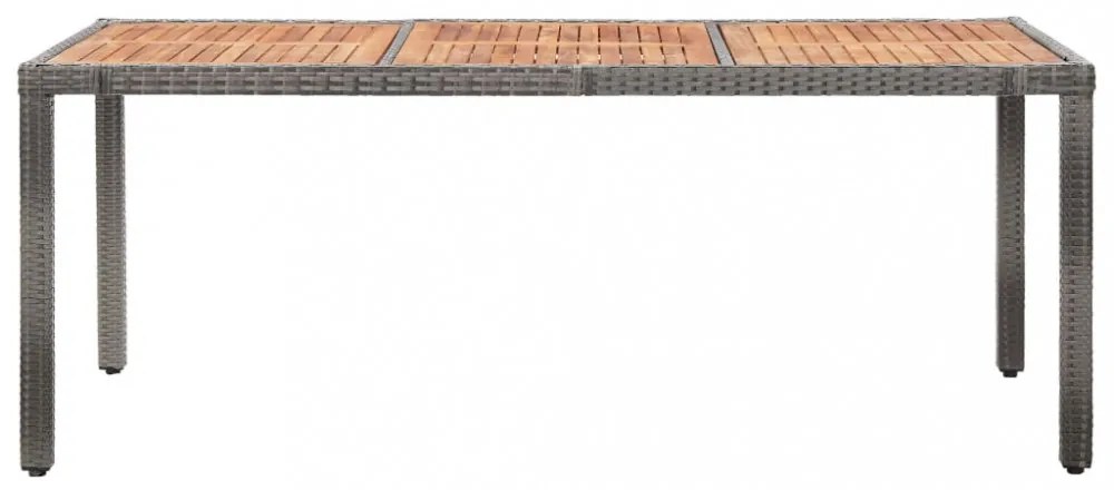 szürke polyrattan és akácfa kerti asztal 190 x 90 x 75 cm