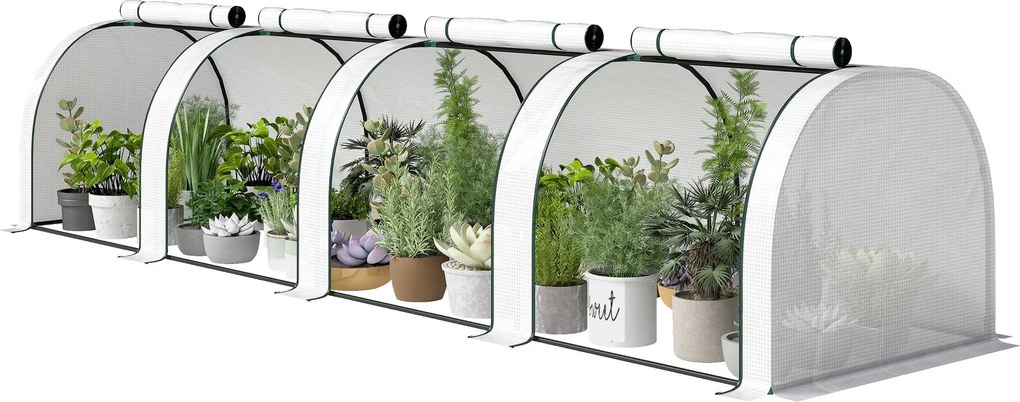Outsunny polytunnel üvegház felhajtható cipzáras ajtóval, acélvázzal — 395 × 100 × 80 cm, paradicsomhoz és zöldségekhez (fehér) | Aosom