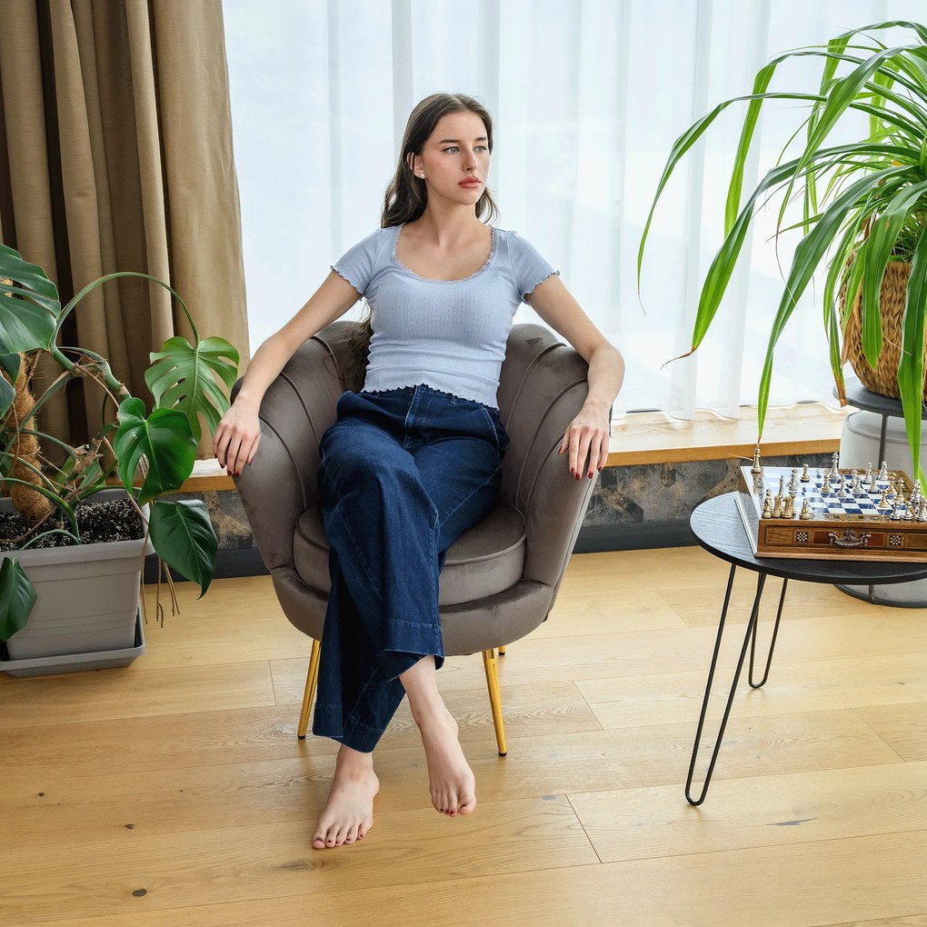 Art-deco stílusú fotel, szürkésbarna Velvet szövet/gold arany króm, NOBLEO