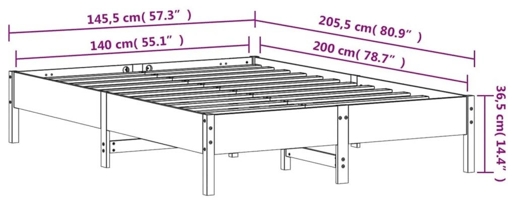 viaszbarna tömör fenyőfa ágy matrac nélkül 140 x 200 cm