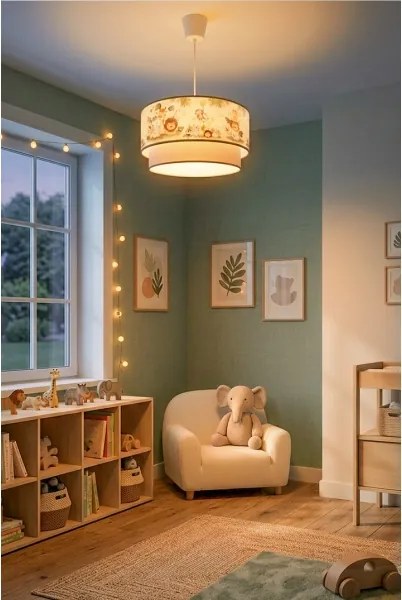 Brilagi-LED Gyerek csillár kábelen BOBO 1xE27/60W/230V Ø40 cm krém/zöld/dzsungel