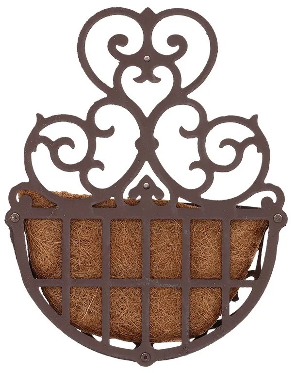 Öntöttvas fali virágtartó kókuszrost betéttel, 29 x 37 cm