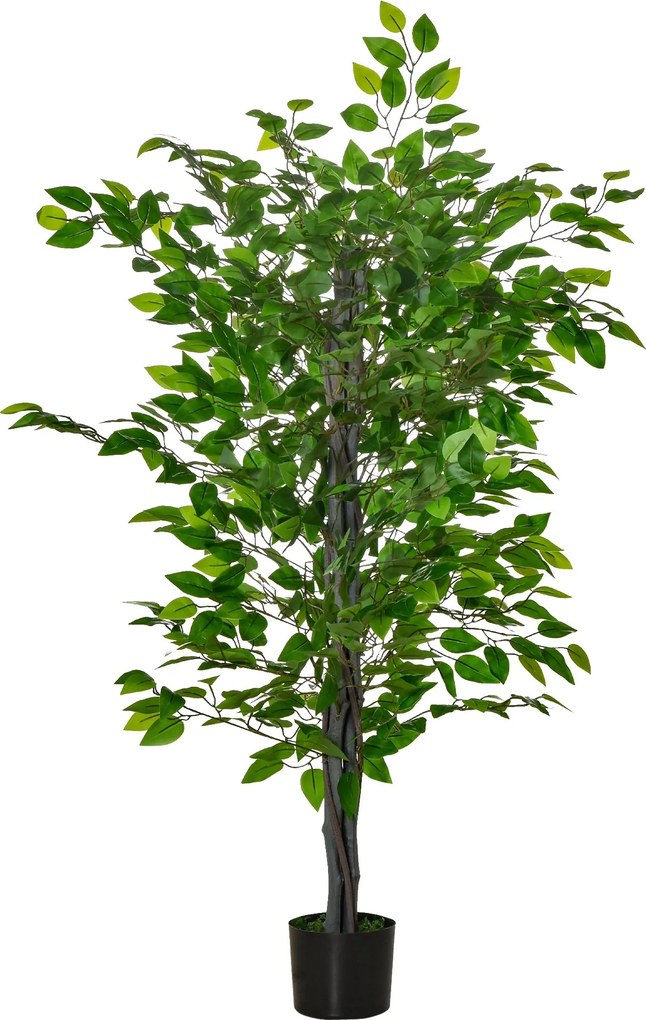 HOMCOM Nagy 135cm Mesterséges Fikusz Fa, Műanyag Mesterséges Növény Fikusz Cserépben, Valósághű Mesterséges Fa Cementtel, Mesterséges Fű a Nappaliba,