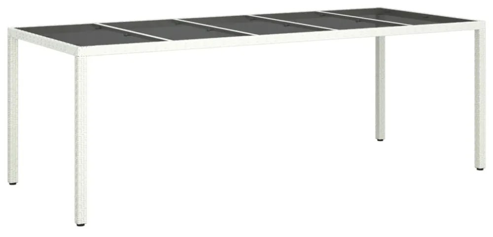 fehér polyrattan és edzett üveg kerti asztal 250 x 100 x 75 cm