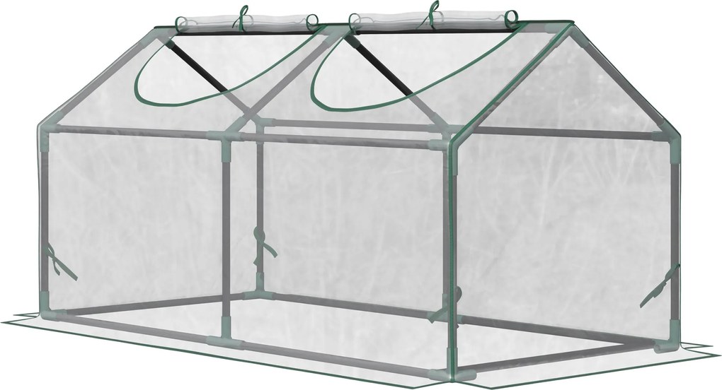Outsunny Üvegház Ablakkal, PE Rács Film, Acél Váz Üvegház Erkélyhez, Kerthez, Paradicsom Ház 120x60x60cm, Paradicsom Üvegház Zöldségekhez, Virágokhoz,