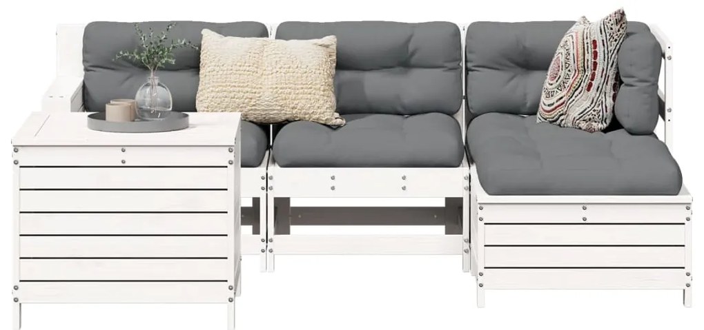 vidaXL 5 részes fehér tömör fenyőfa kerti ülőgarnitúra