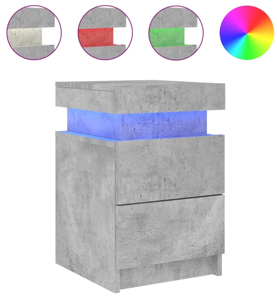 2 db betonszürke éjjeliszekrény LED-világítással 35x39x55 cm