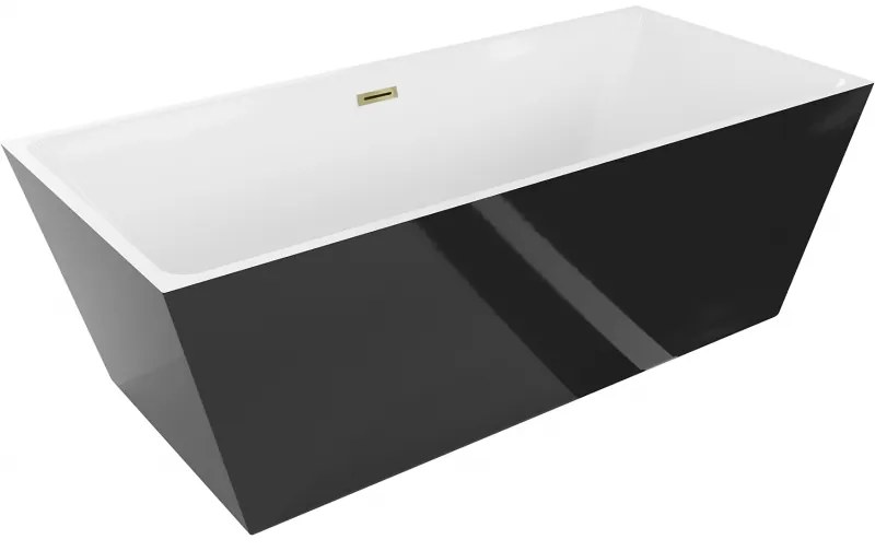 Mexen Lita, szabadon álló kád 170 x 75 cm, fehér-fekete, arany fényes túlfolyó, 52121707575-50