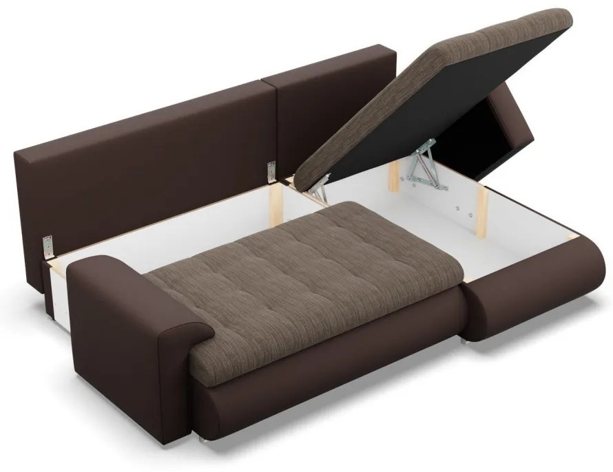 Tokio sarokkanapé, 2 ágyneműtartóval, fonott + műbőr, jobboldali, barna