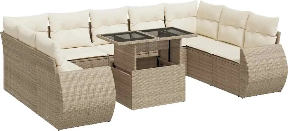 vidaXL 10 részes bézs polyrattan kerti ülőgarnitúra párnával
