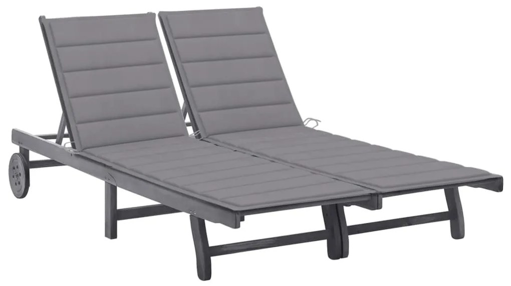 2 személyes szürke tömör akácfa kerti napozóágy párnával