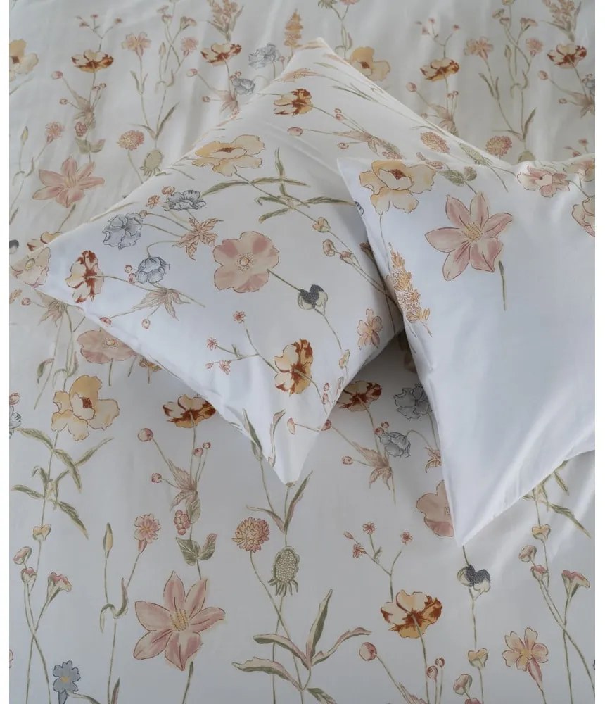 Fehér kétszemélyes-hosszabbított pamut-szatén ágyneműhuzat 240x220 cm Ivory Garden Floral – Mila Home Luxury
