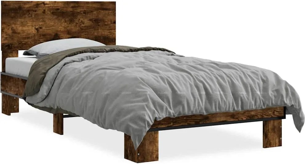 vidaXL füstös tölgyszínű szerelt fa és fém ágykeret 75 x 190 cm