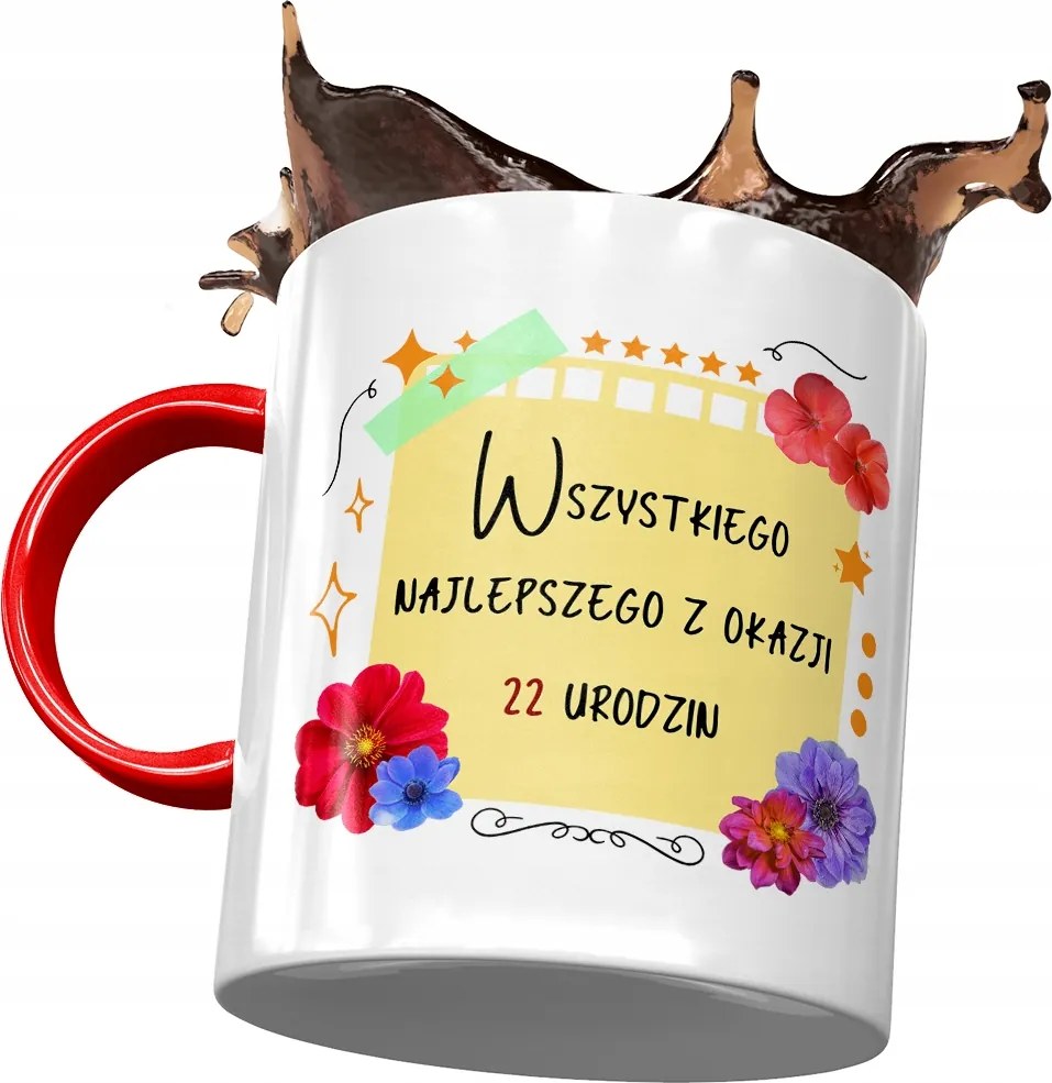 Piros Bögre Születésnapra 22 22. 22. Ajándék Nyomtatott Fotóval