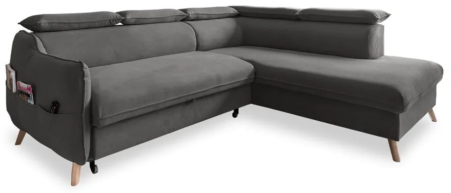 Sötétszürke bársony kinyitható sarokkanapé (jobb oldali) Sweet Harmony – Miuform