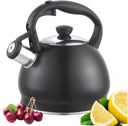 Rozsdamentes Vízforraló Síppal 1,8L Indukciós Gáz Rozsdamentes Acél Fekete Matt