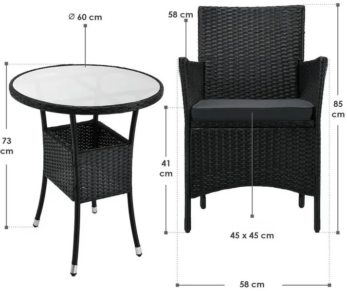 Juskys Bayamo erkély szett - fekete + szürke párnák