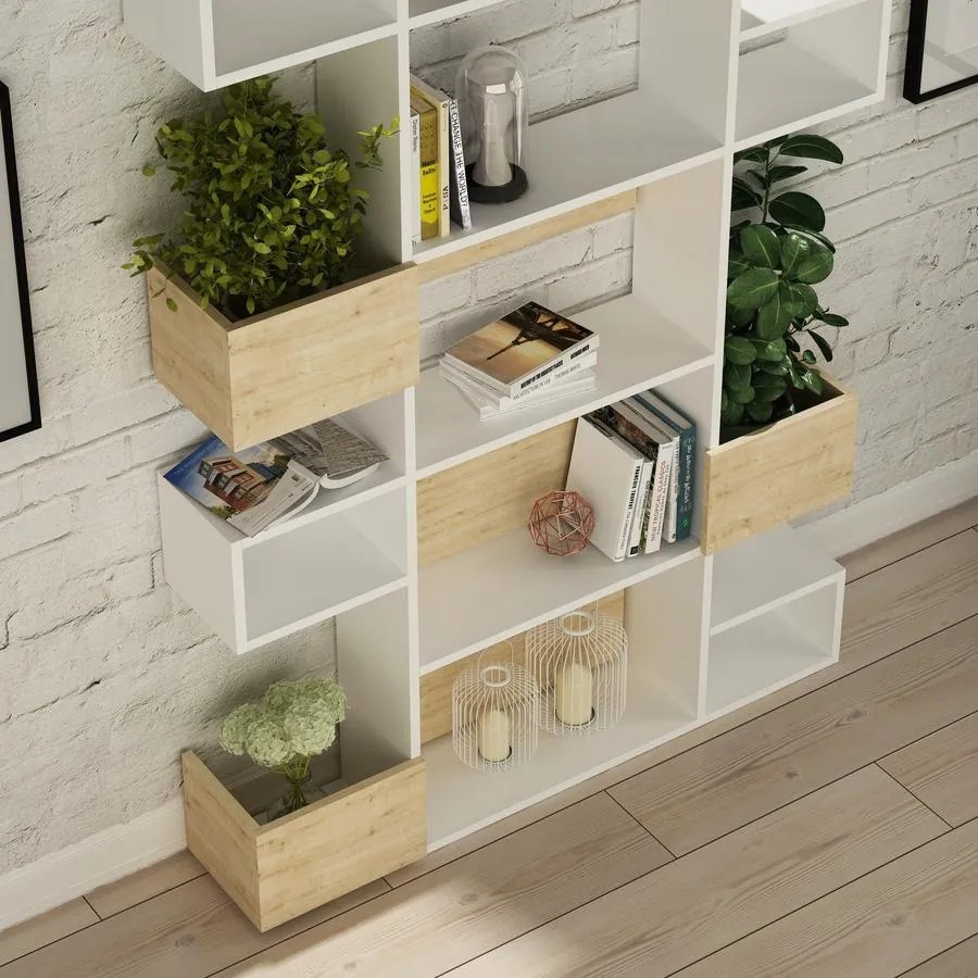 könyvespolc Niho - White, Oak