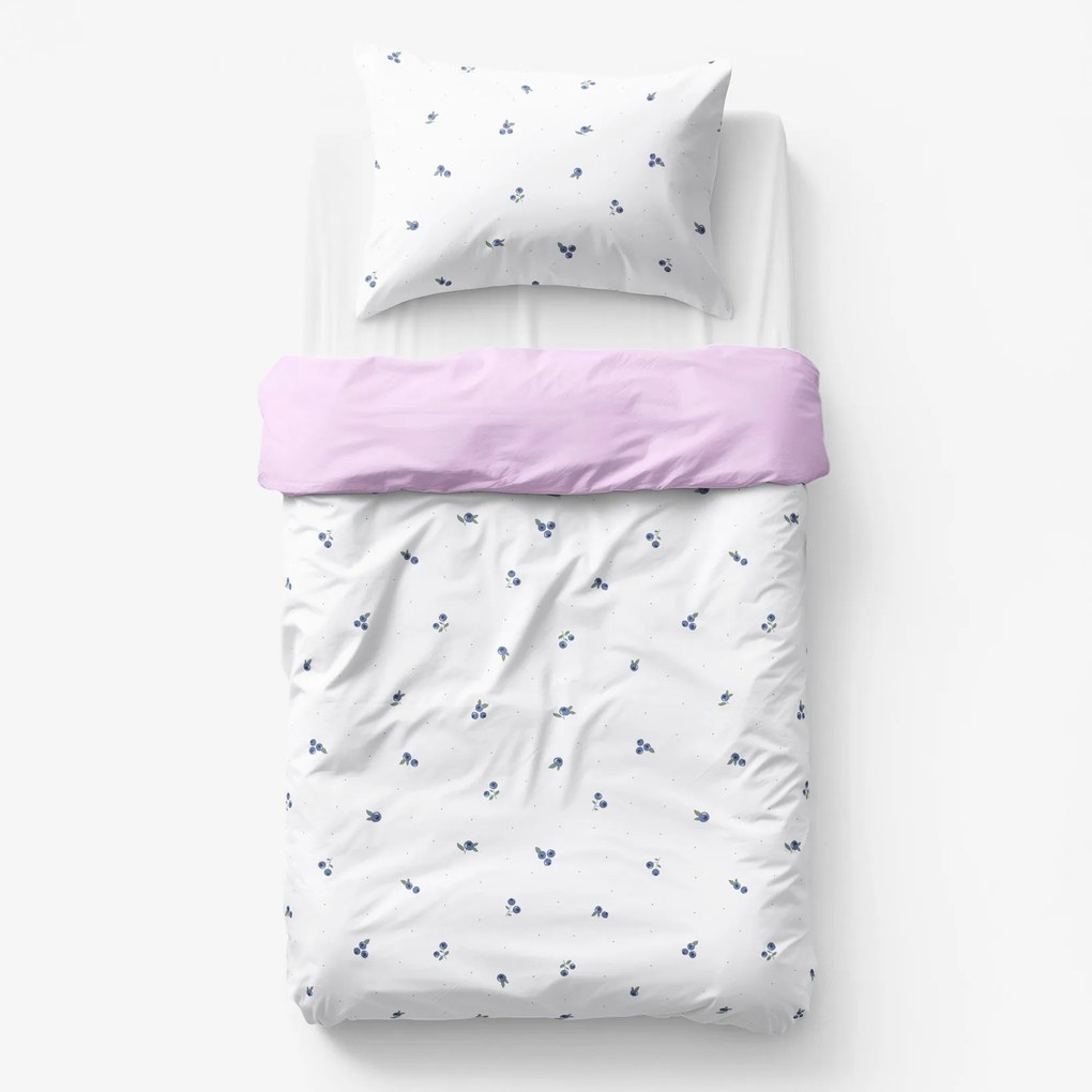 Goldea gyermek pamut ágyneműhuzat duo - áfonya mintás, lila színű hátoldal 140 x 200 és 70 x 90 cm