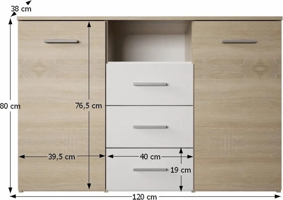Komód, tölgy sonoma/fehér, GABRIELA