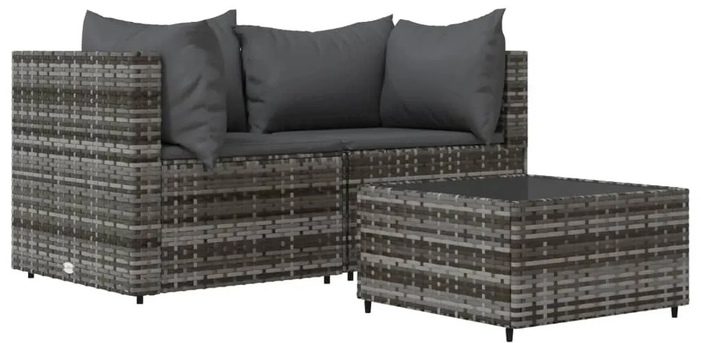 3 részes szürke polyrattan kerti ülőgarnitúra párnákkal
