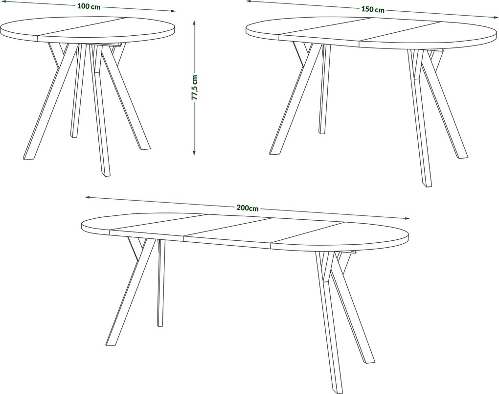 Mazzoni ALMO Elegáns Dió/fekete lábak - BŐVÍTHETŐ KEREK ASZTAL Y ALAKÚ LÁBAKKAL LOFT/IPARI STÍLUSÚ NAPPALIBA/ÉTKEZŐBE