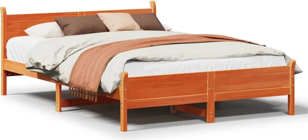 vidaXL viaszbarna tömör fenyőfa ágy matrac nélkül 135 x 190 cm
