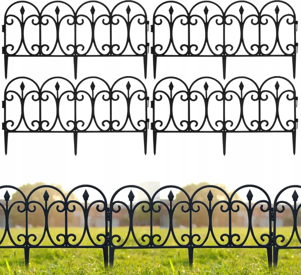 4x Kerti Kerítés műanyag fekete border palánk gyepszegély 240cm