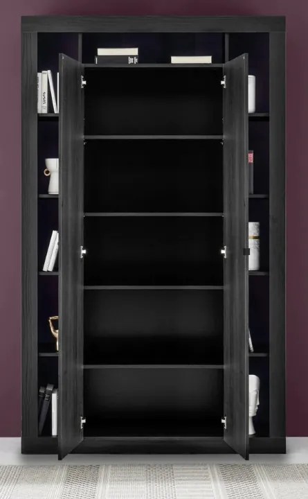 RIMINI könyves- és tárolószekrény, kétajtós – fekete kőris