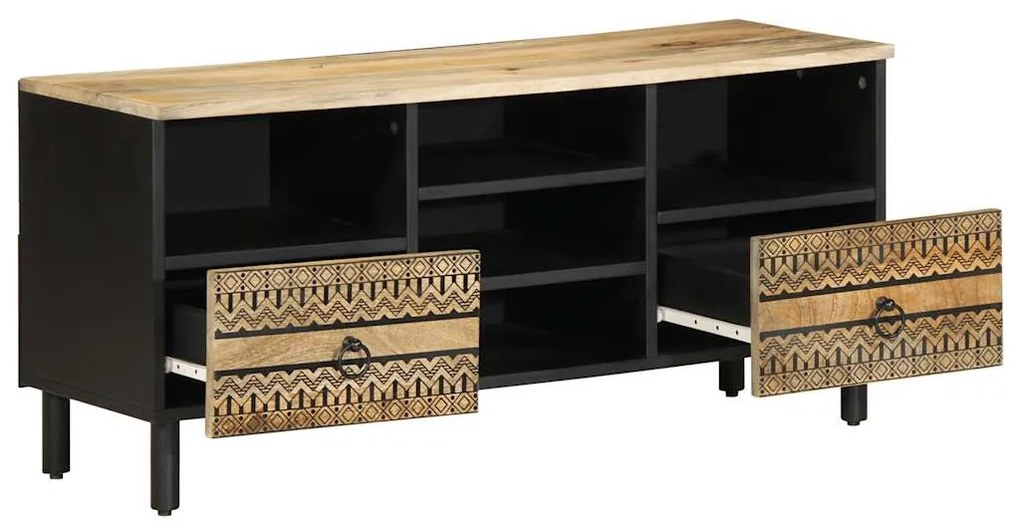 fekete tömör nyers mangófa TV-szekrény 100 x 33,5 x 46 cm