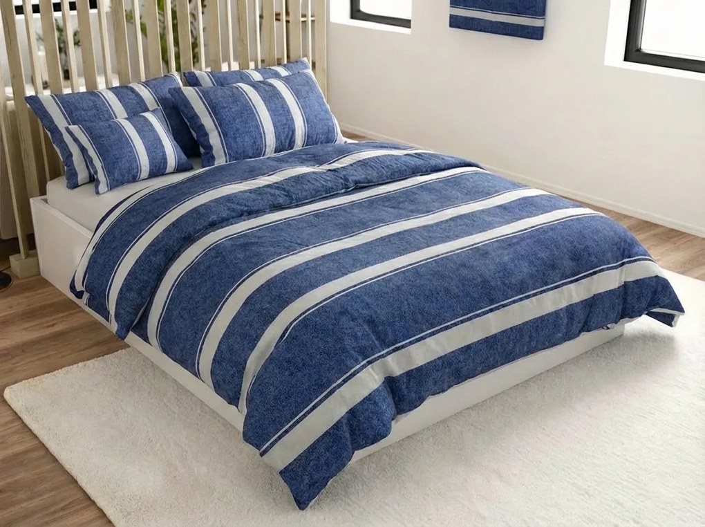 Krepp ágynemű Renforcé pamutból KÉK VONAL kék Ágyneműhuzat mérete: 70 x 90 cm | 140 x 200 cm