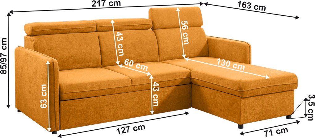 Kinyitható ülőgarnitúra, mustárszínű, ALECHANDRO A ROH