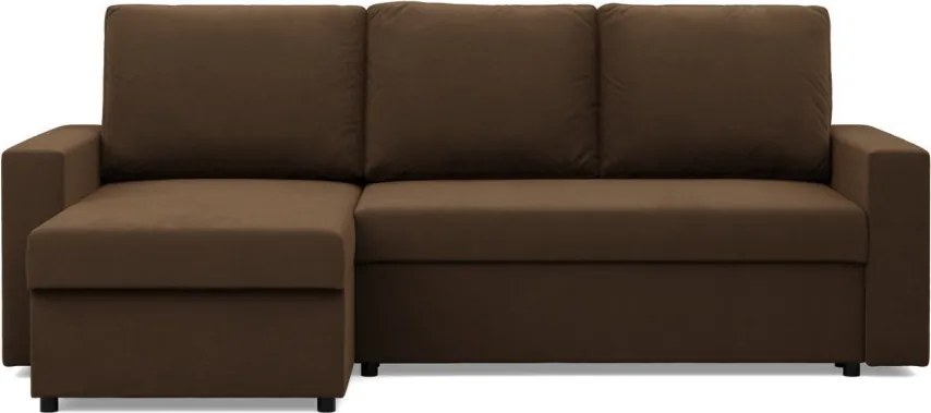 Zeus sarokkanapé, 2 ágyneműtartóval, egyenes kartámasz, szövet anyag, univerzális oldal, hab töltet, barna