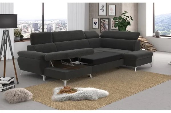 CATANIA U alakú, jobbos, grafit sarok ülőgarnitúra tárolóval, ággyá nyitható