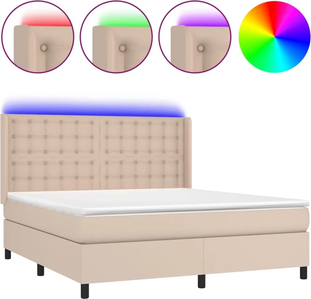 vidaXL cappuccino színű műbőr rugós ágy matraccal és LED-del 160x200cm