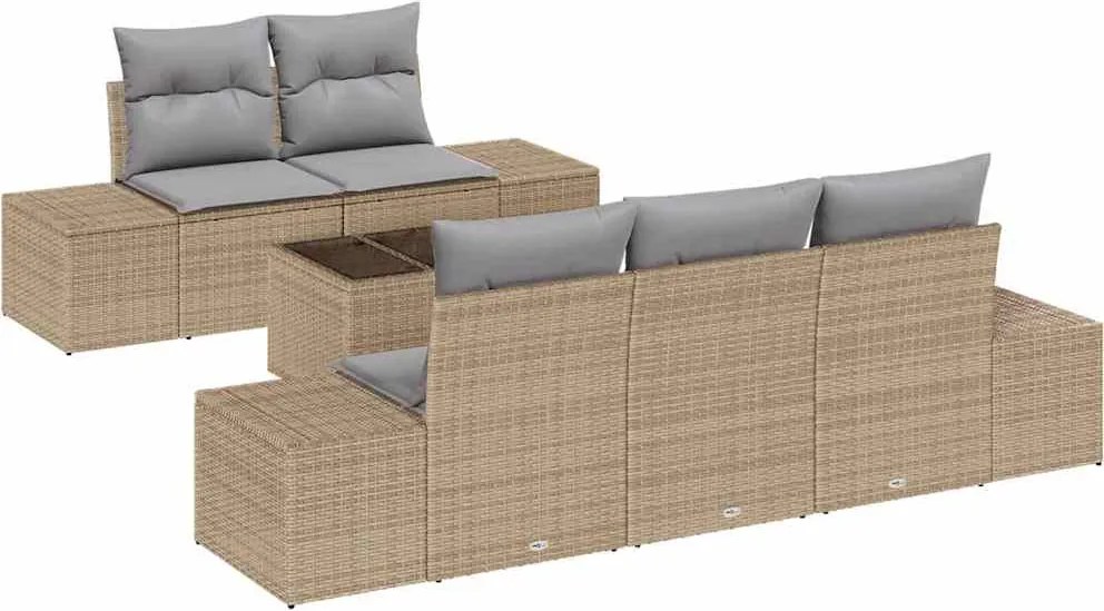 vidaXL Kerti Kanapé Szett párnával 6 pcs Barna és szürke polirattan