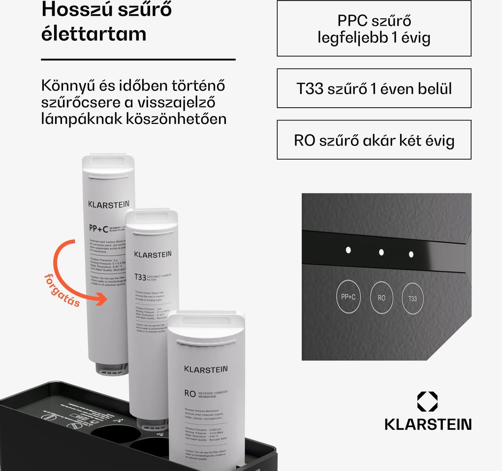 Klarstein PureLine 600, szűrőrendszer, fordított ozmózis, 600 GPD / 2270 L/d