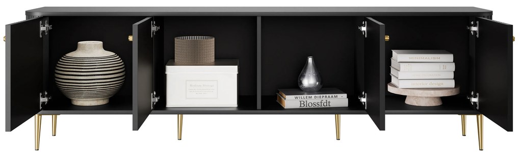 Vesper 4D TV-szekrény 187 cm - fekete / arany lábak