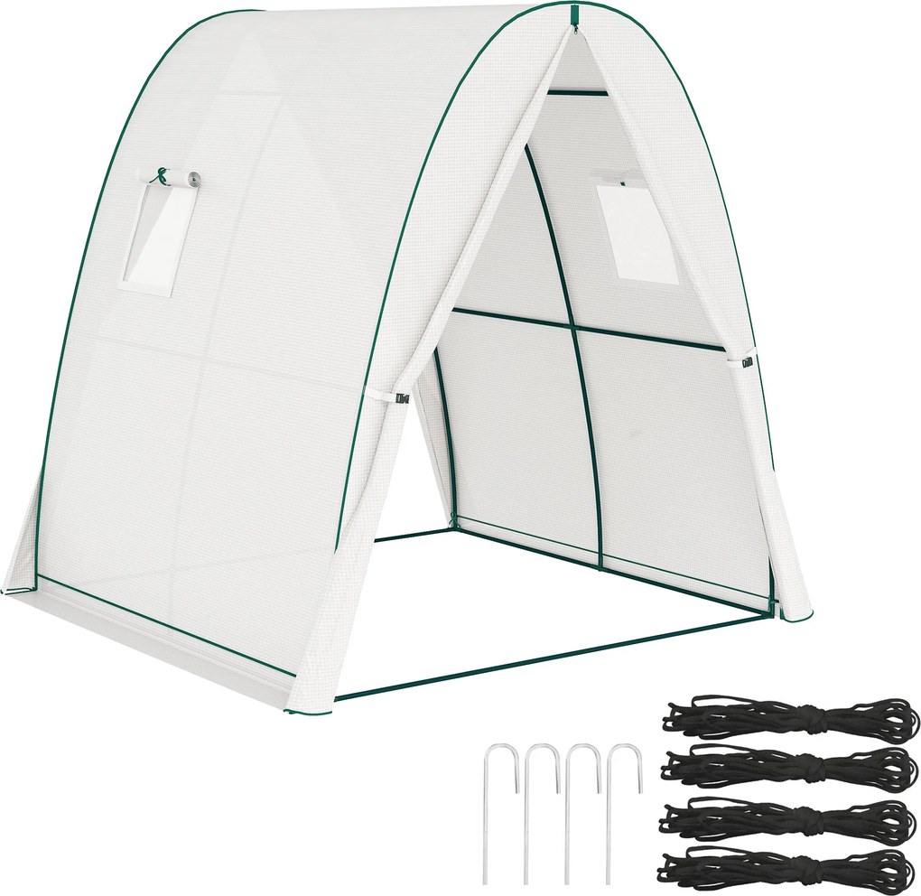 Outsunny Üvegház Roll-up Ajtóval, 2 Ablakkal, Télálló Műanyag Üvegház Acélból, Üvegház Erkélyre, Kertbe, Paradicsomház 180 x 180 x 200 cm, Paradicsom