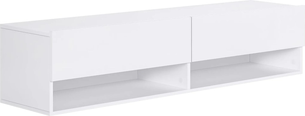 HOMCOM Fali TV Állvány TV Szekrény a Nappalihoz 2 Rekesszel és 2 Forgatható Ajtós Szekrénnyel 60 hüvelykes Televízióhoz 140x32x31 cm Fehér | Aosom