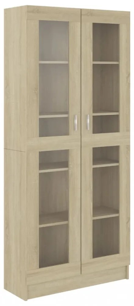 sonoma tölgy színű szerelt fa vitrinszekrény 82,5x30,5x185,5 cm