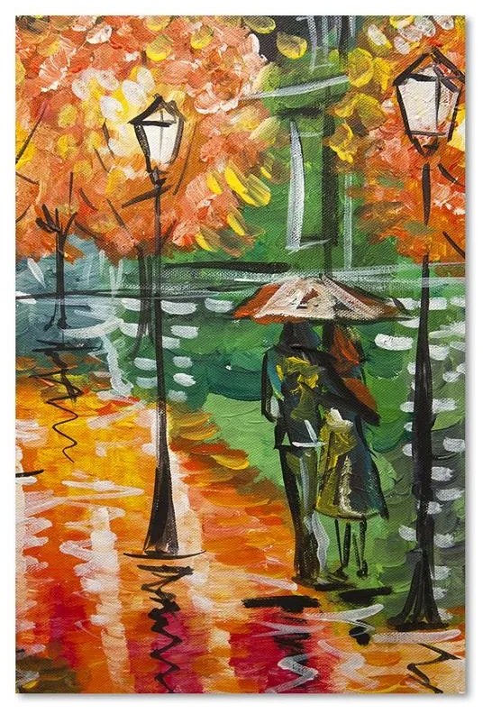 Gario Vászonkép Esos osz az úton lámpásokkal Méret: 70 x 100 cm, Kivitelezés: Vászonkép