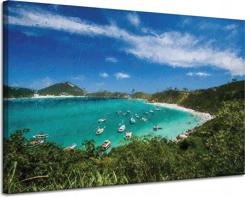 Vászonkép Nyár Hegyek Tó Csónakok Nap 120x80 cm