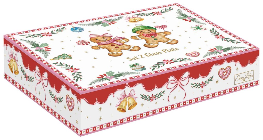 Karácsonyi Üvegtál szett 2 db-os mézeskalács figura forma díszdobozban Sweet Christmas