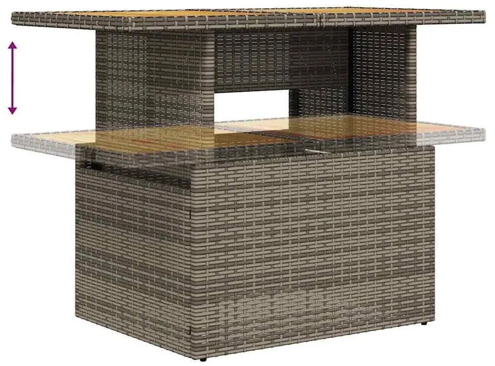 11 részes szürke polyrattan akácfa kerti ülőgarnitúra párnákkal